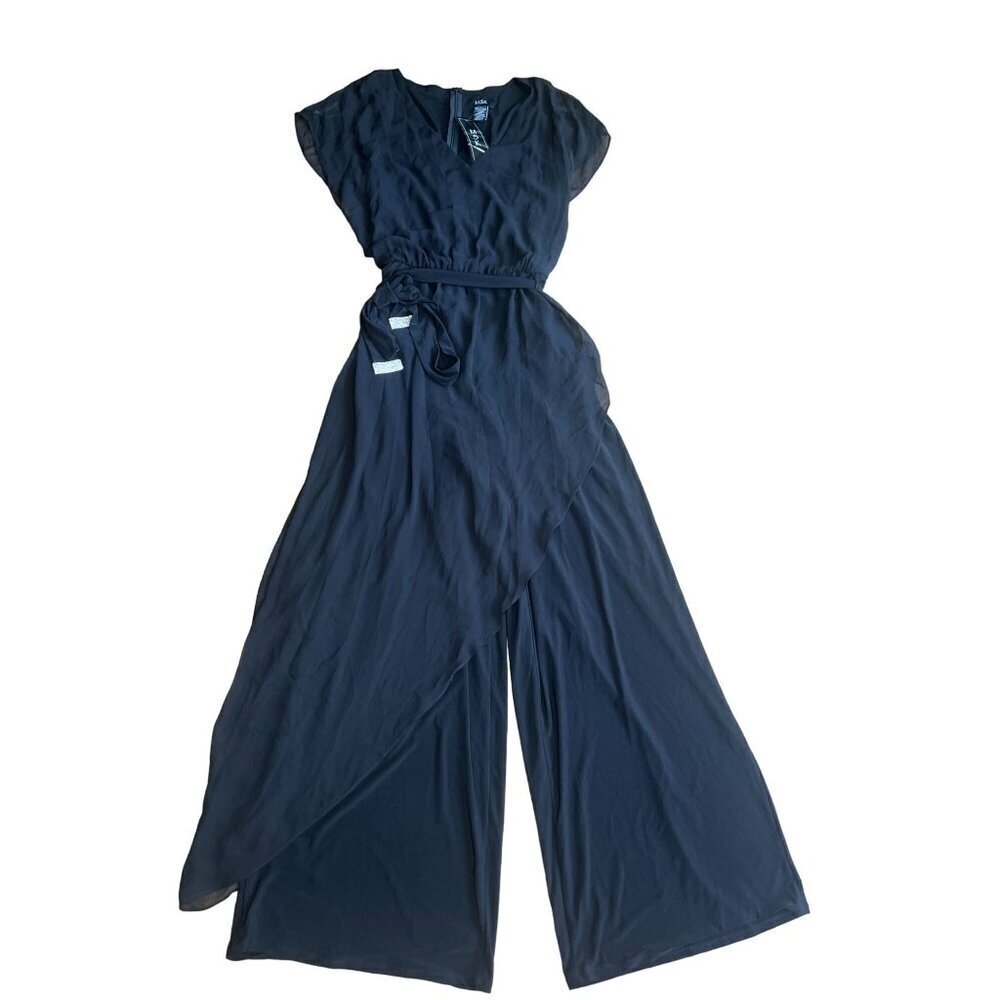MSK Women's Black Chiffon Overlay Jumpsuit With Belt Size XL